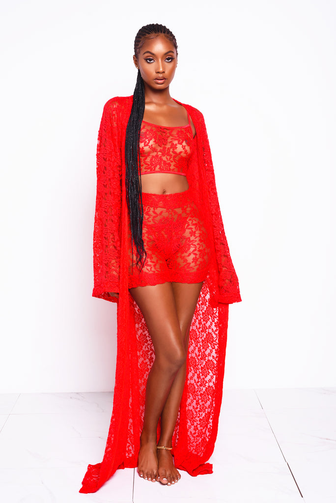 Cherry Red Lacey Kimono