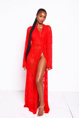 Cherry Red Lacey Kimono
