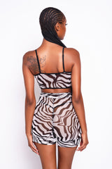 Zebra Mesh Biker Short And Thong Set