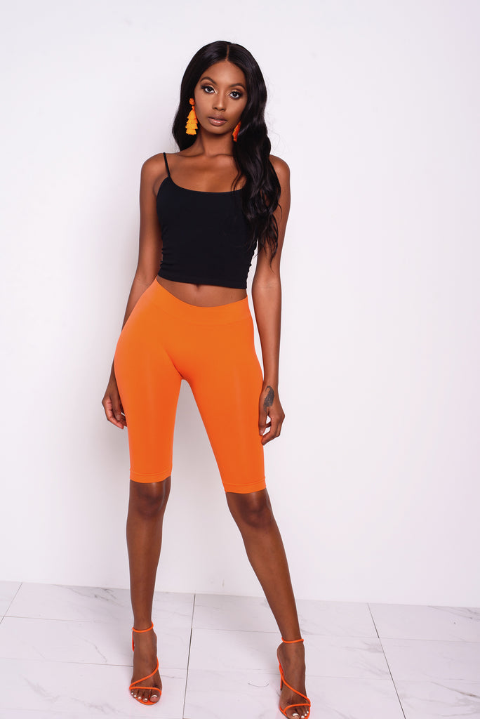 Neon orange biker short set deals